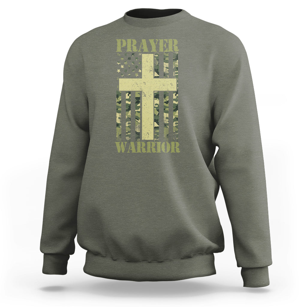 Christian Patriotic Sweatshirt Prayer Warrior Camo American Flag Bible Verse Faith Jesus - Wonder Print Shop