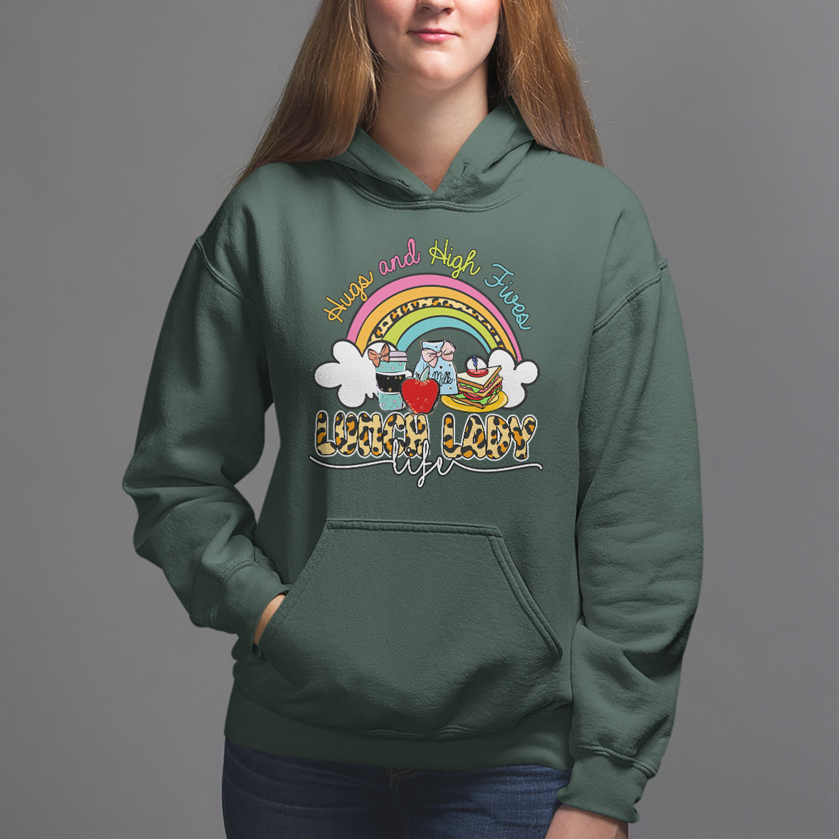 Lunch Lady Hoodie Back School Hugs & High Fives Lunch Lady Life Appreciation - Wonder Print Shop