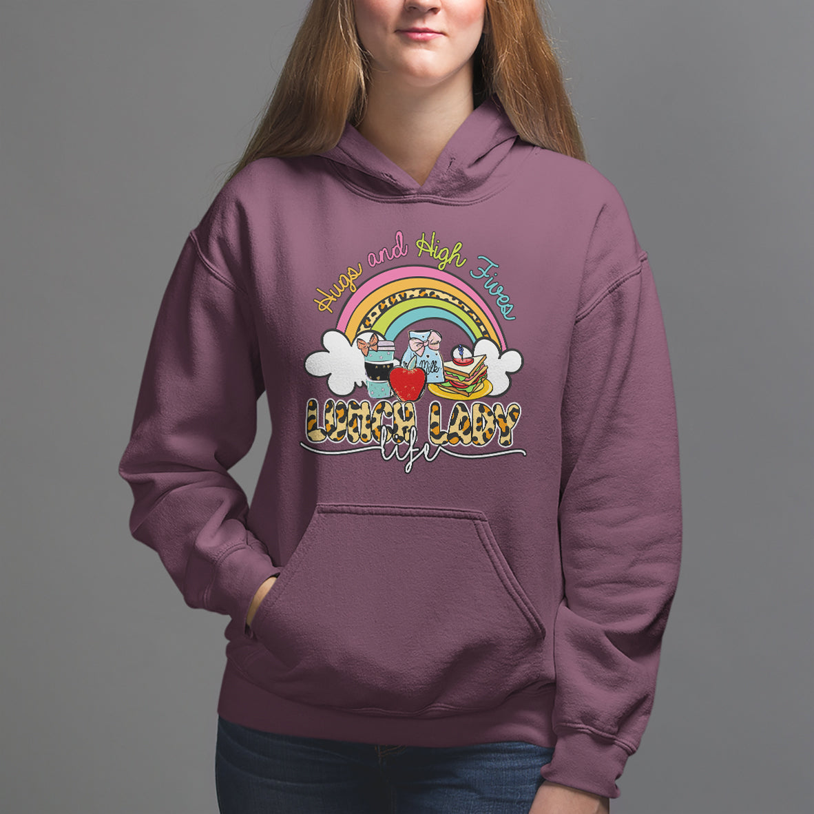 Lunch Lady Hoodie Back School Hugs & High Fives Lunch Lady Life Appreciation - Wonder Print Shop
