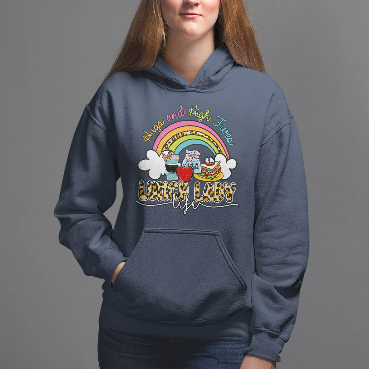 Lunch Lady Hoodie Back School Hugs & High Fives Lunch Lady Life Appreciation - Wonder Print Shop