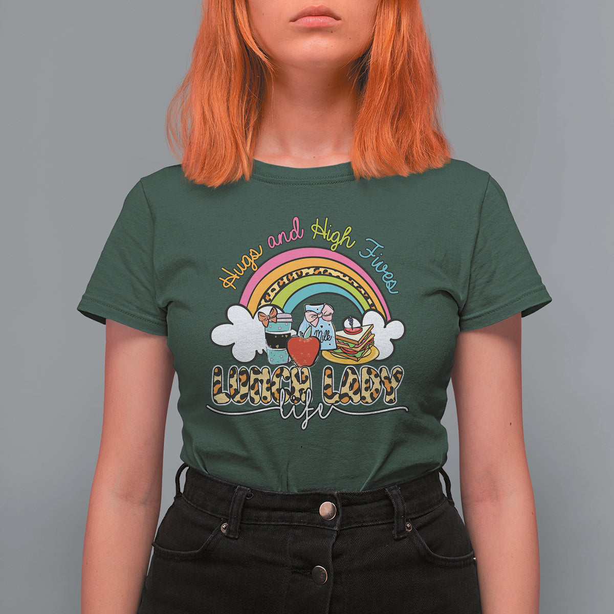 Lunch Lady T Shirt For Women Back School Hugs & High Fives Lunch Lady Life Appreciation - Wonder Print Shop