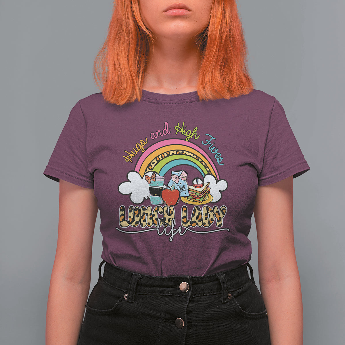 Lunch Lady T Shirt For Women Back School Hugs & High Fives Lunch Lady Life Appreciation - Wonder Print Shop
