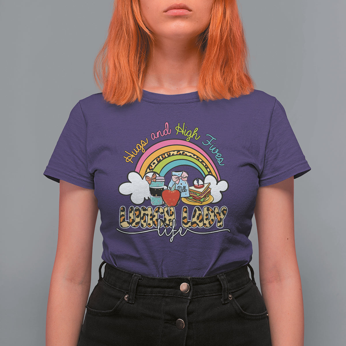 Lunch Lady T Shirt For Women Back School Hugs & High Fives Lunch Lady Life Appreciation - Wonder Print Shop