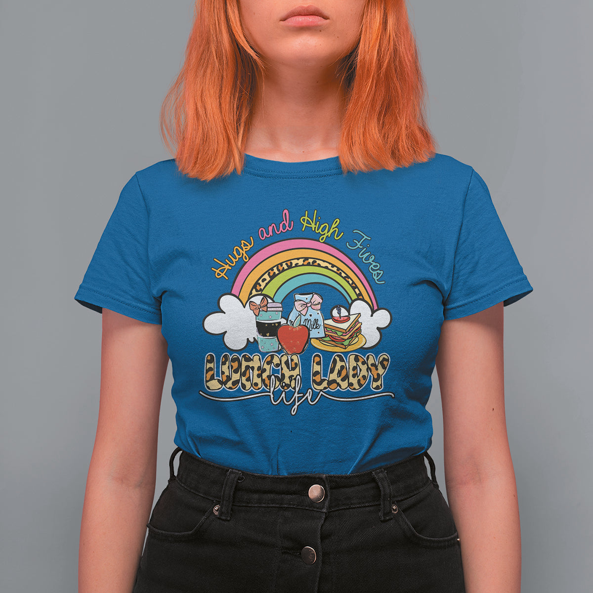 Lunch Lady T Shirt For Women Back School Hugs & High Fives Lunch Lady Life Appreciation - Wonder Print Shop