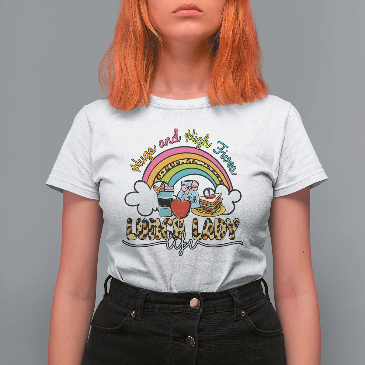 Lunch Lady T Shirt For Women Back School Hugs & High Fives Lunch Lady Life Appreciation - Wonder Print Shop