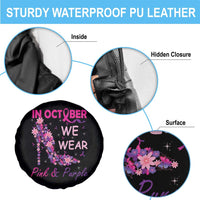 Breast Cancer And Domestic Violence Spare Tire Cover In October We Wear Pink and Purple Floral High Heel Support Women