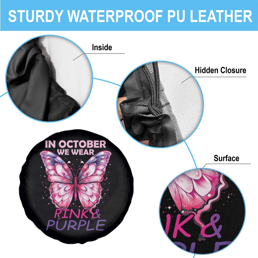 Breast Cancer And Domestic Violence Spare Tire Cover In October We Wear Pink and Purple Butterfly Support Squad