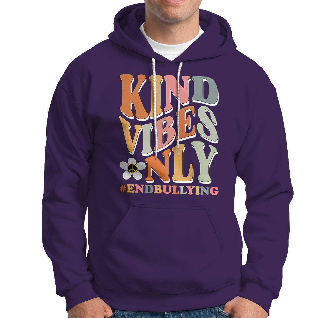Anti Bullying Hoodie Kind Vibes Only End Bullying Retro Groovy - Wonder Print Shop