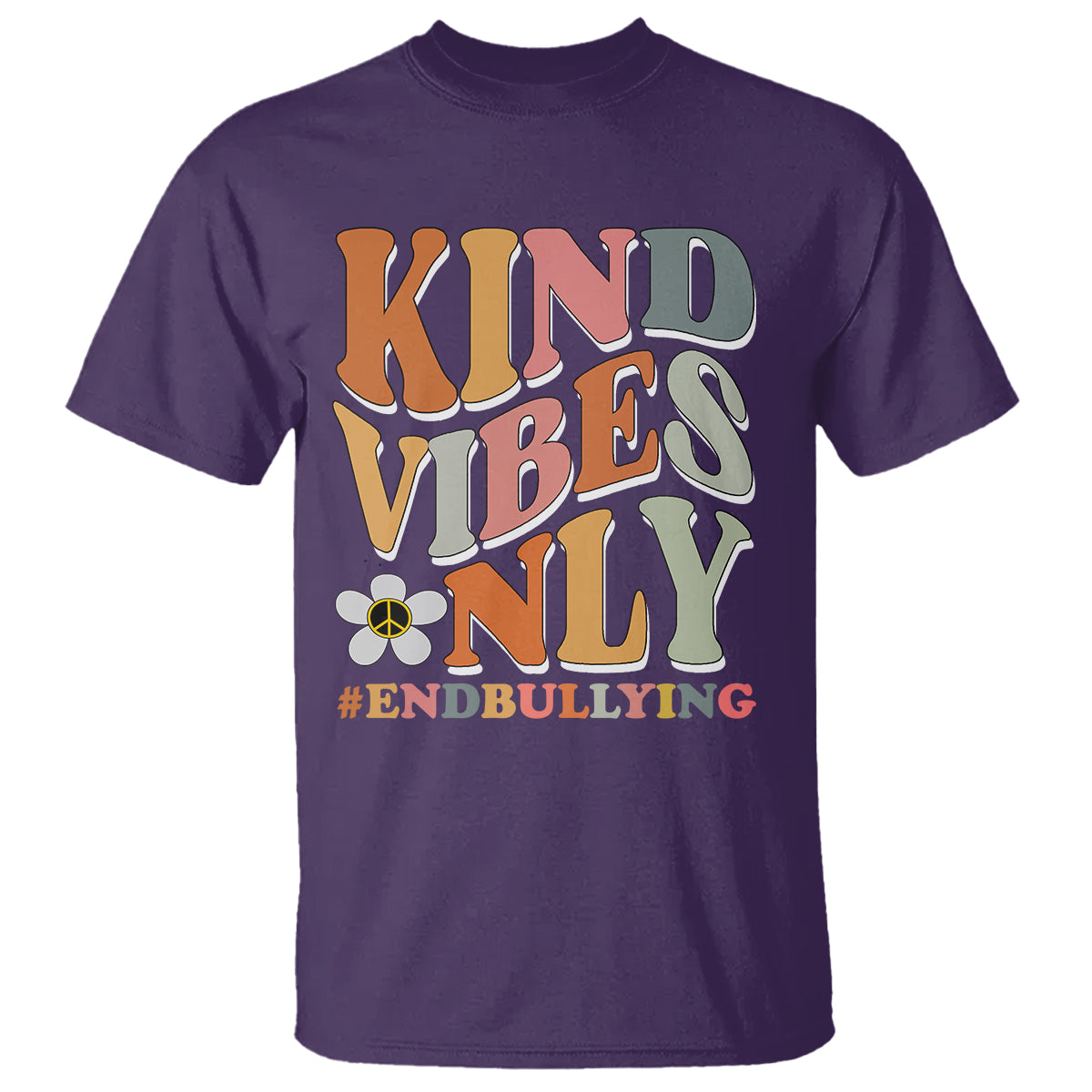 Anti Bullying T Shirt Kind Vibes Only End Bullying Retro Groovy - Wonder Print Shop