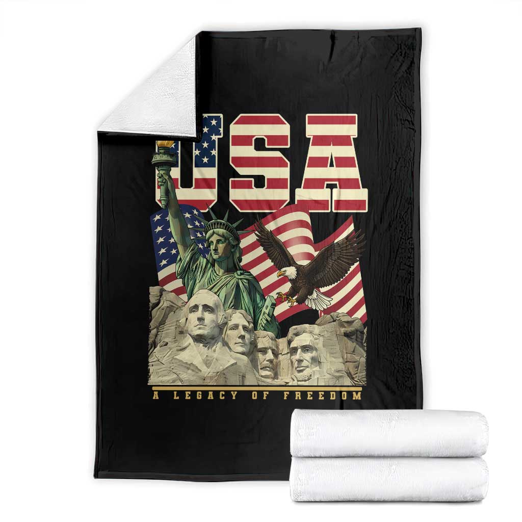 USA Legacy of Freedom Throw Blanket Patriotic Statue of Liberty Bald Eagle Mount Rushmore Graphic - Wonder Print Shop