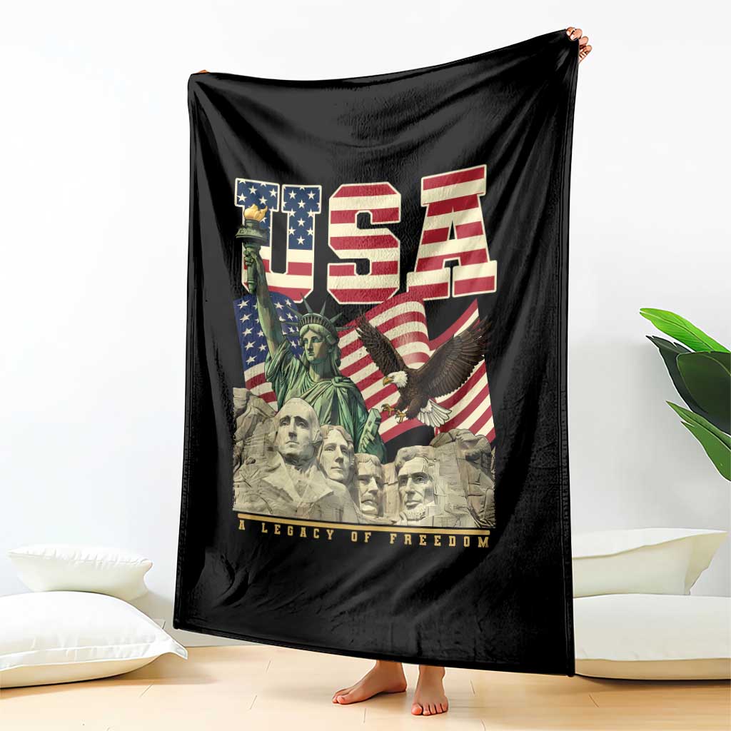 USA Legacy of Freedom Throw Blanket Patriotic Statue of Liberty Bald Eagle Mount Rushmore Graphic - Wonder Print Shop