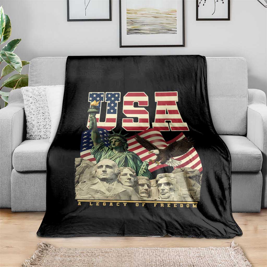 USA Legacy of Freedom Throw Blanket Patriotic Statue of Liberty Bald Eagle Mount Rushmore Graphic - Wonder Print Shop
