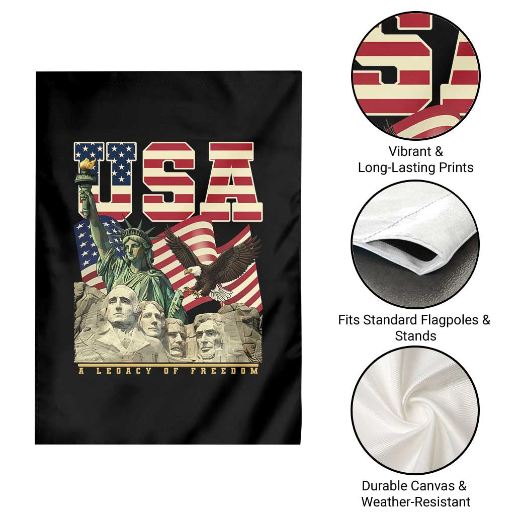 USA Legacy of Freedom Garden Flag Patriotic Statue of Liberty Bald Eagle Mount Rushmore Graphic - Wonder Print Shop