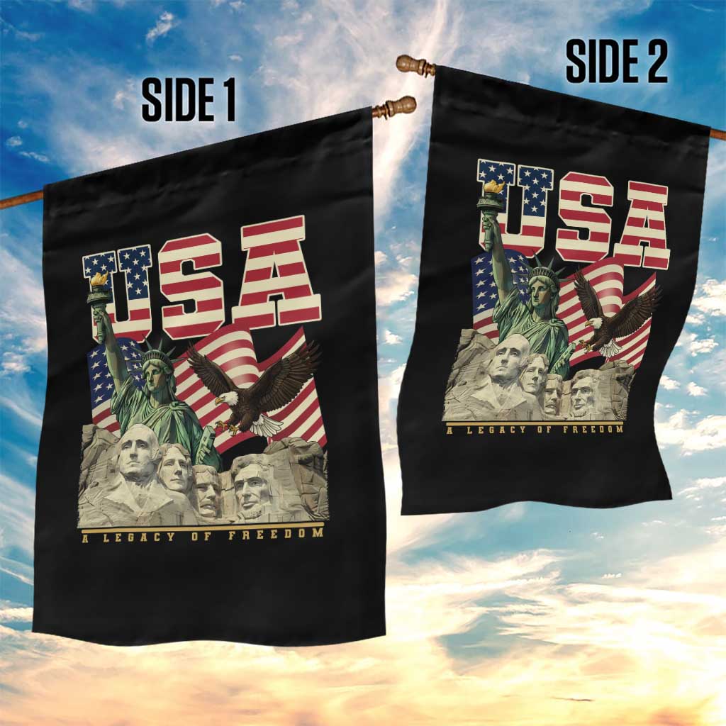 USA Legacy of Freedom Garden Flag Patriotic Statue of Liberty Bald Eagle Mount Rushmore Graphic - Wonder Print Shop