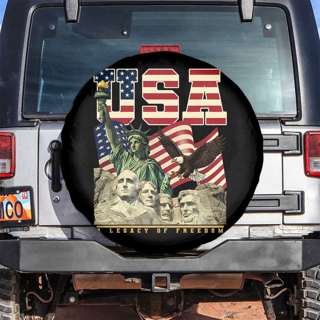 USA Legacy of Freedom Spare Tire Cover Patriotic Statue of Liberty Bald Eagle Mount Rushmore Graphic - Wonder Print Shop
