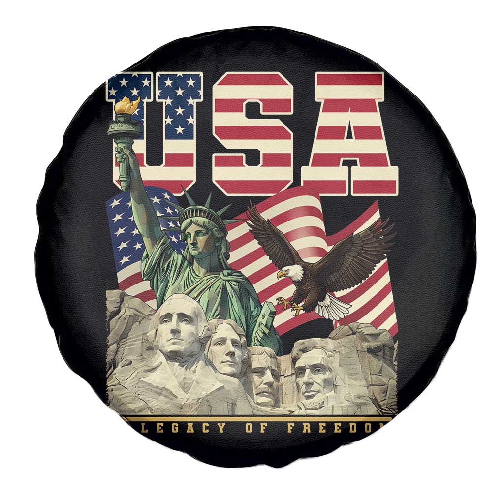 USA Legacy of Freedom Spare Tire Cover Patriotic Statue of Liberty Bald Eagle Mount Rushmore Graphic - Wonder Print Shop