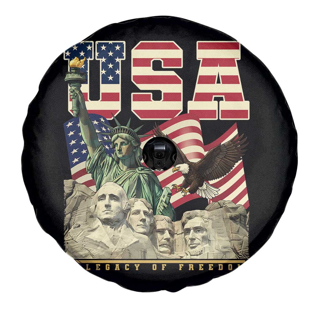 USA Legacy of Freedom Spare Tire Cover Patriotic Statue of Liberty Bald Eagle Mount Rushmore Graphic - Wonder Print Shop