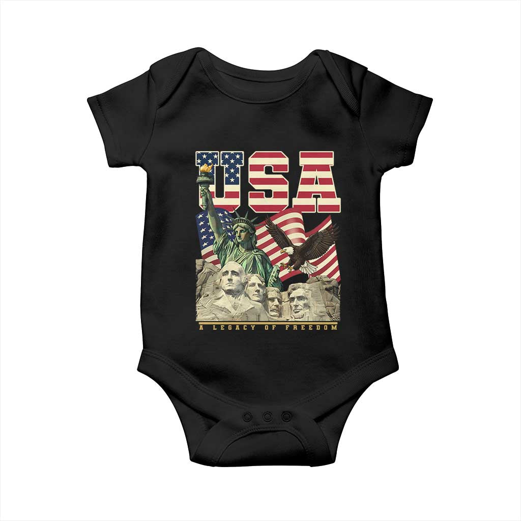 USA Legacy of Freedom Baby Onesie Patriotic Statue of Liberty Bald Eagle Mount Rushmore Graphic - Wonder Print Shop