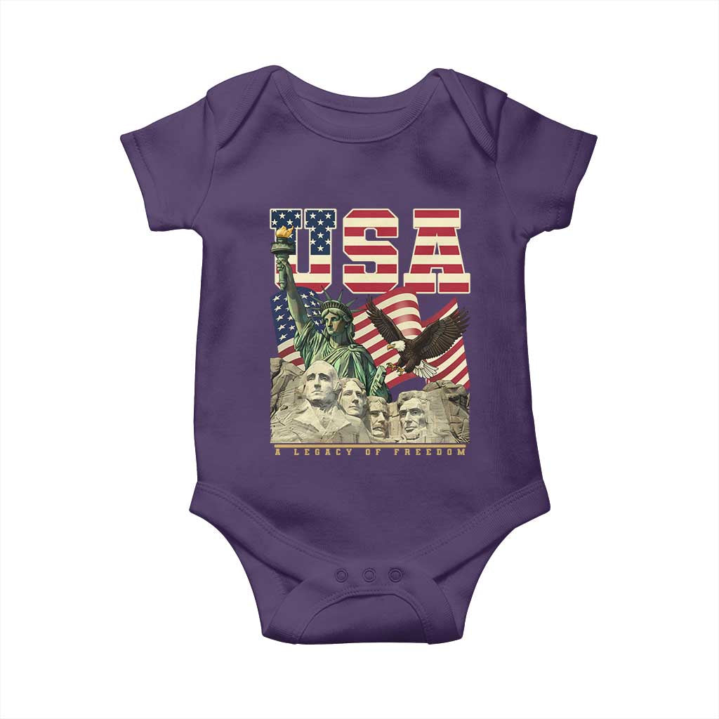USA Legacy of Freedom Baby Onesie Patriotic Statue of Liberty Bald Eagle Mount Rushmore Graphic - Wonder Print Shop