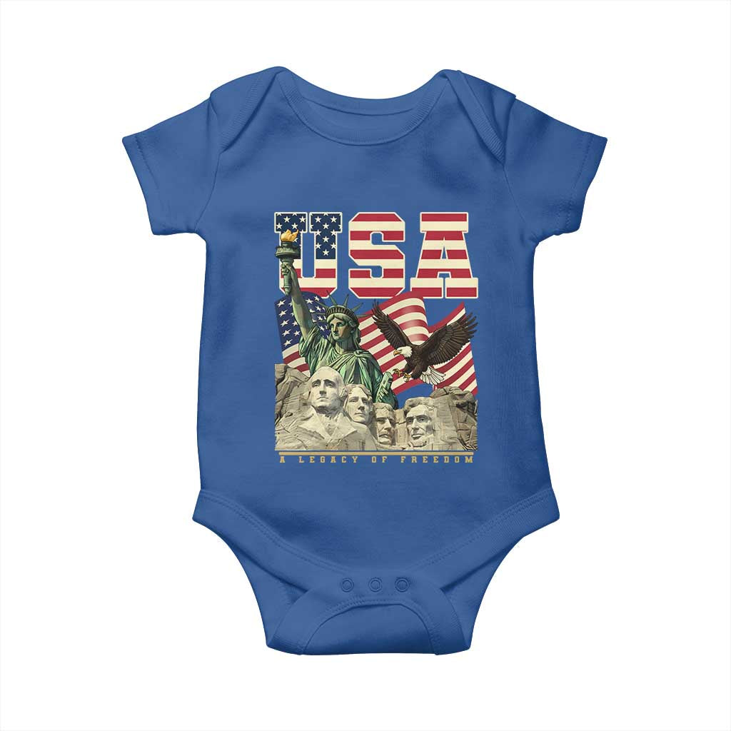 USA Legacy of Freedom Baby Onesie Patriotic Statue of Liberty Bald Eagle Mount Rushmore Graphic - Wonder Print Shop