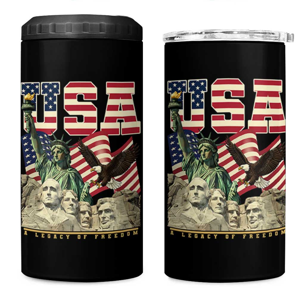USA Legacy of Freedom 4 in 1 Can Cooler Tumbler Patriotic Statue of Liberty Bald Eagle Mount Rushmore Graphic - Wonder Print Shop