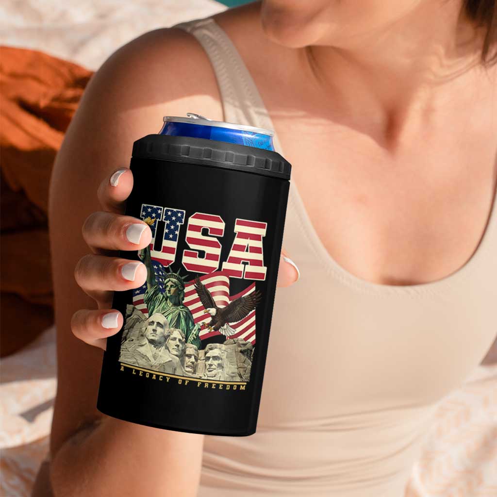 USA Legacy of Freedom 4 in 1 Can Cooler Tumbler Patriotic Statue of Liberty Bald Eagle Mount Rushmore Graphic - Wonder Print Shop