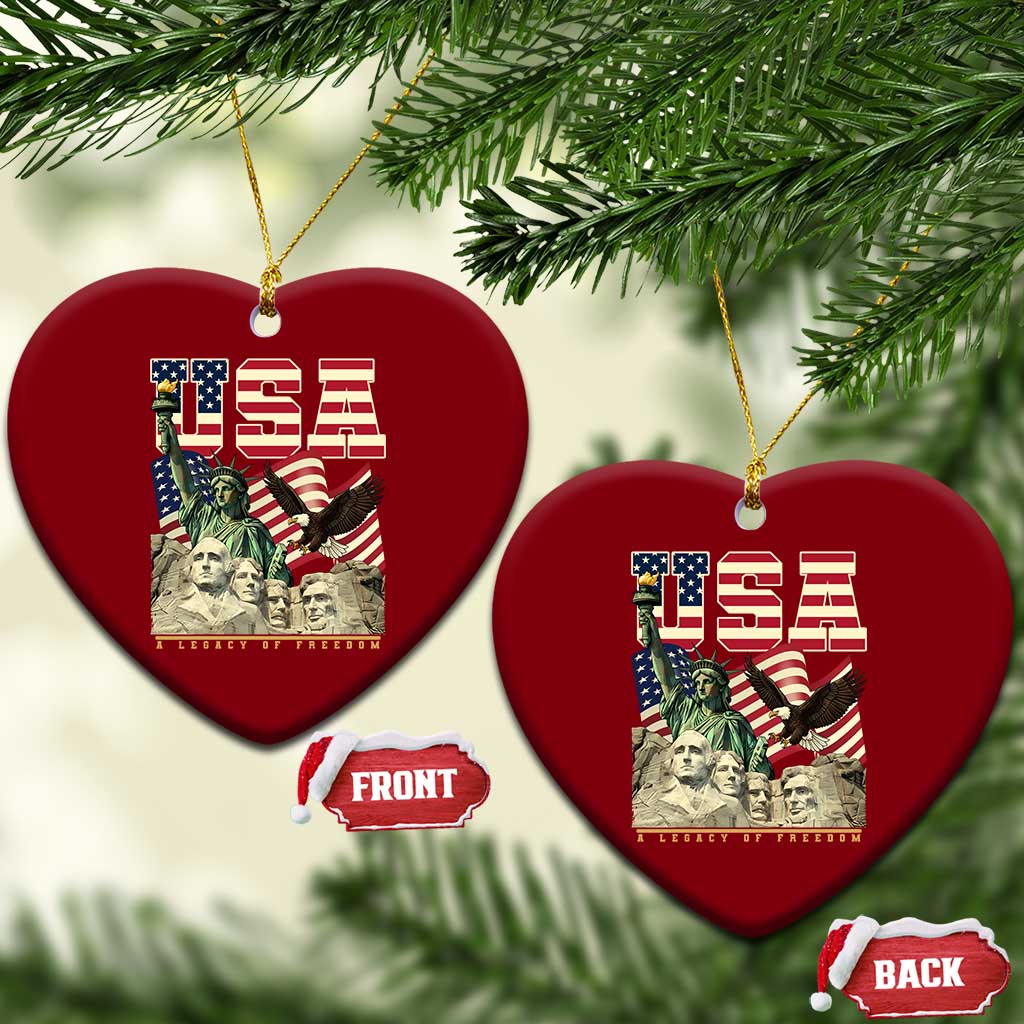 USA Legacy of Freedom Ceramic Ornament Patriotic Statue of Liberty Bald Eagle Mount Rushmore Graphic - Wonder Print Shop