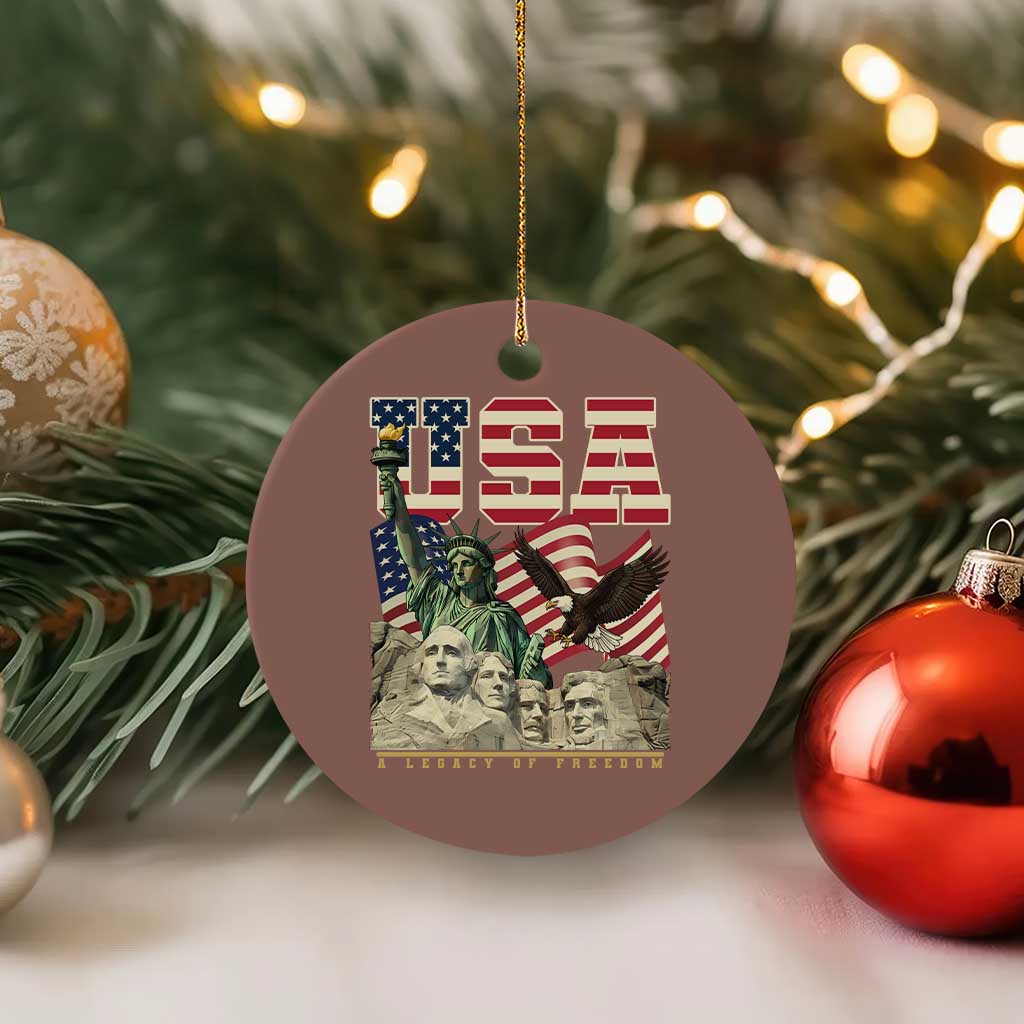 USA Legacy of Freedom Ceramic Ornament Patriotic Statue of Liberty Bald Eagle Mount Rushmore Graphic - Wonder Print Shop