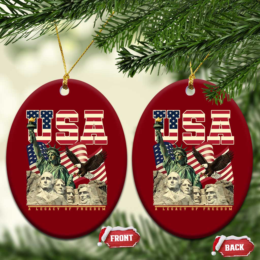 USA Legacy of Freedom Ceramic Ornament Patriotic Statue of Liberty Bald Eagle Mount Rushmore Graphic - Wonder Print Shop