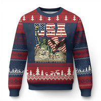 USA Legacy of Freedom Ugly Christmas Sweater Patriotic Statue of Liberty Bald Eagle Mount Rushmore Graphic - Wonder Print Shop