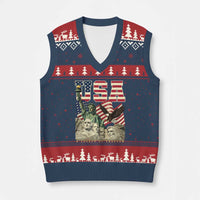 USA Legacy of Freedom V-Neck Knit Sweater Vest Patriotic Statue of Liberty Bald Eagle Mount Rushmore Graphic - Wonder Print Shop