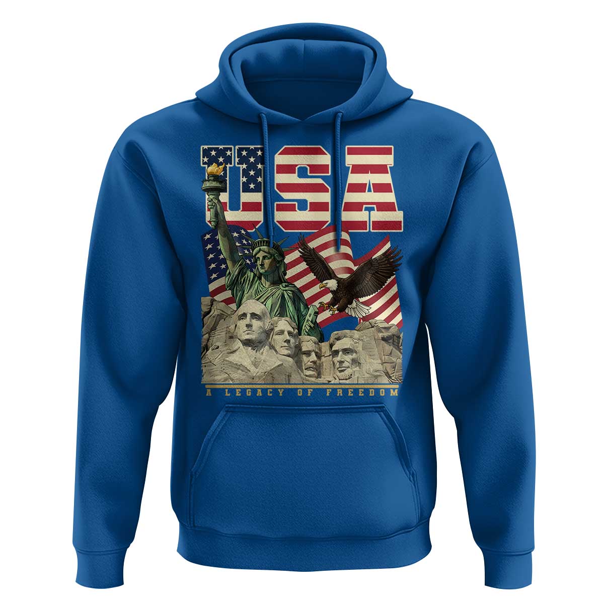 USA Legacy of Freedom Hoodie Patriotic Statue of Liberty Bald Eagle Mount Rushmore Graphic - Wonder Print Shop