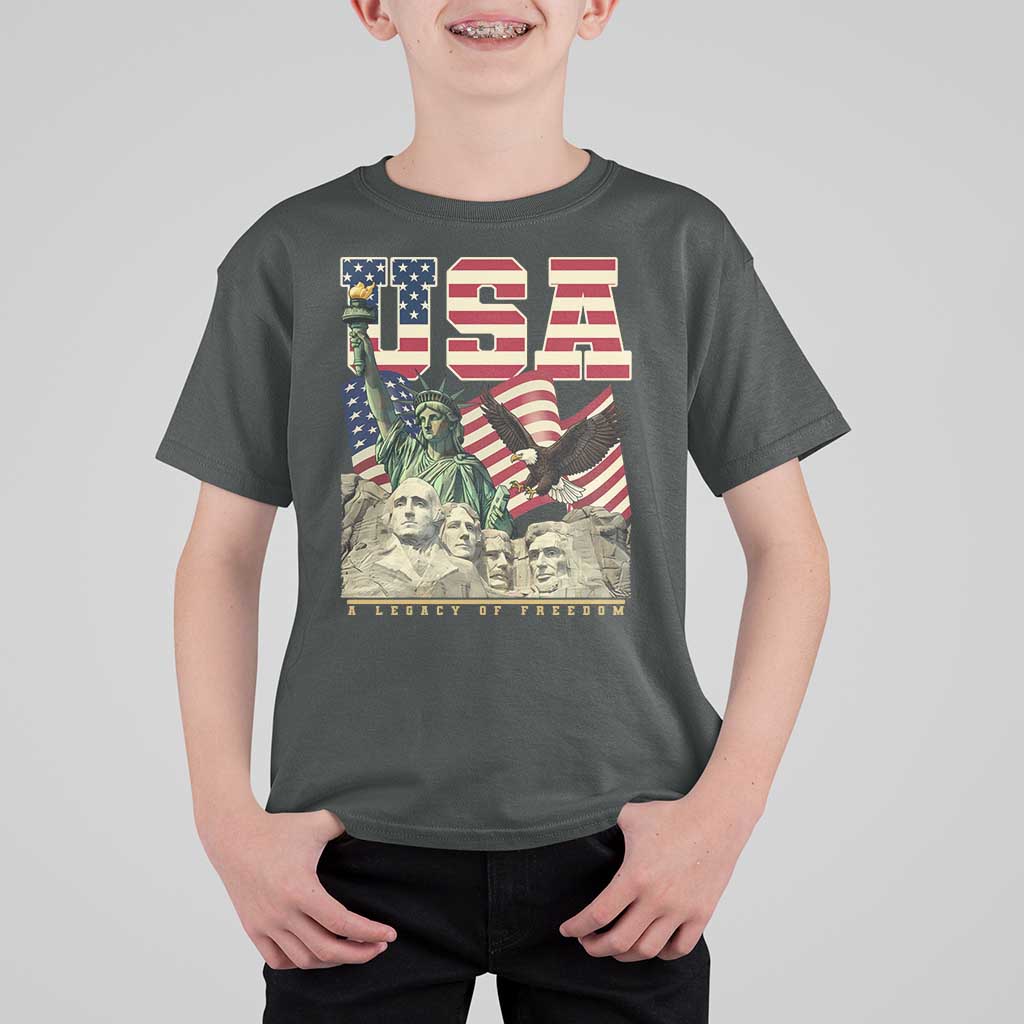 USA Legacy of Freedom T Shirt For Kid Patriotic Statue of Liberty Bald Eagle Mount Rushmore Graphic - Wonder Print Shop