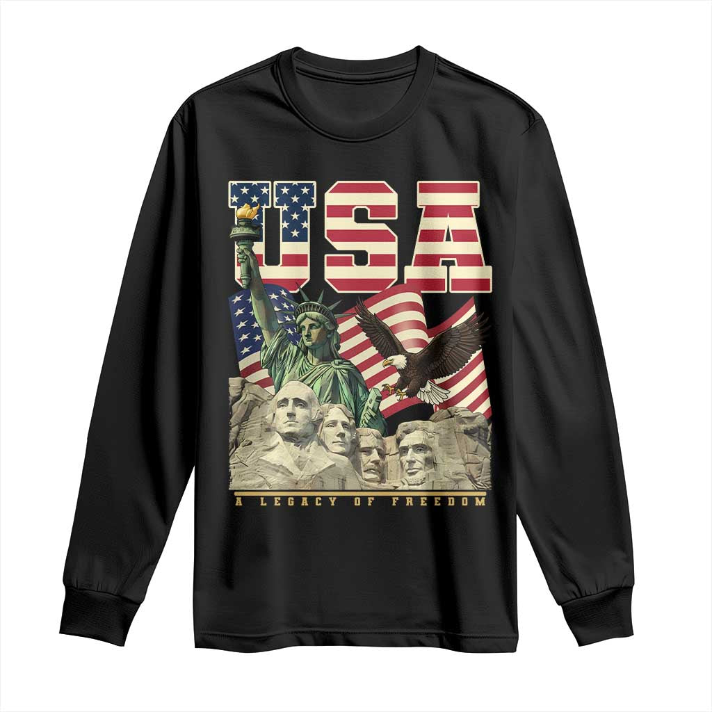 USA Legacy of Freedom Long Sleeve Shirt Patriotic Statue of Liberty Bald Eagle Mount Rushmore Graphic - Wonder Print Shop