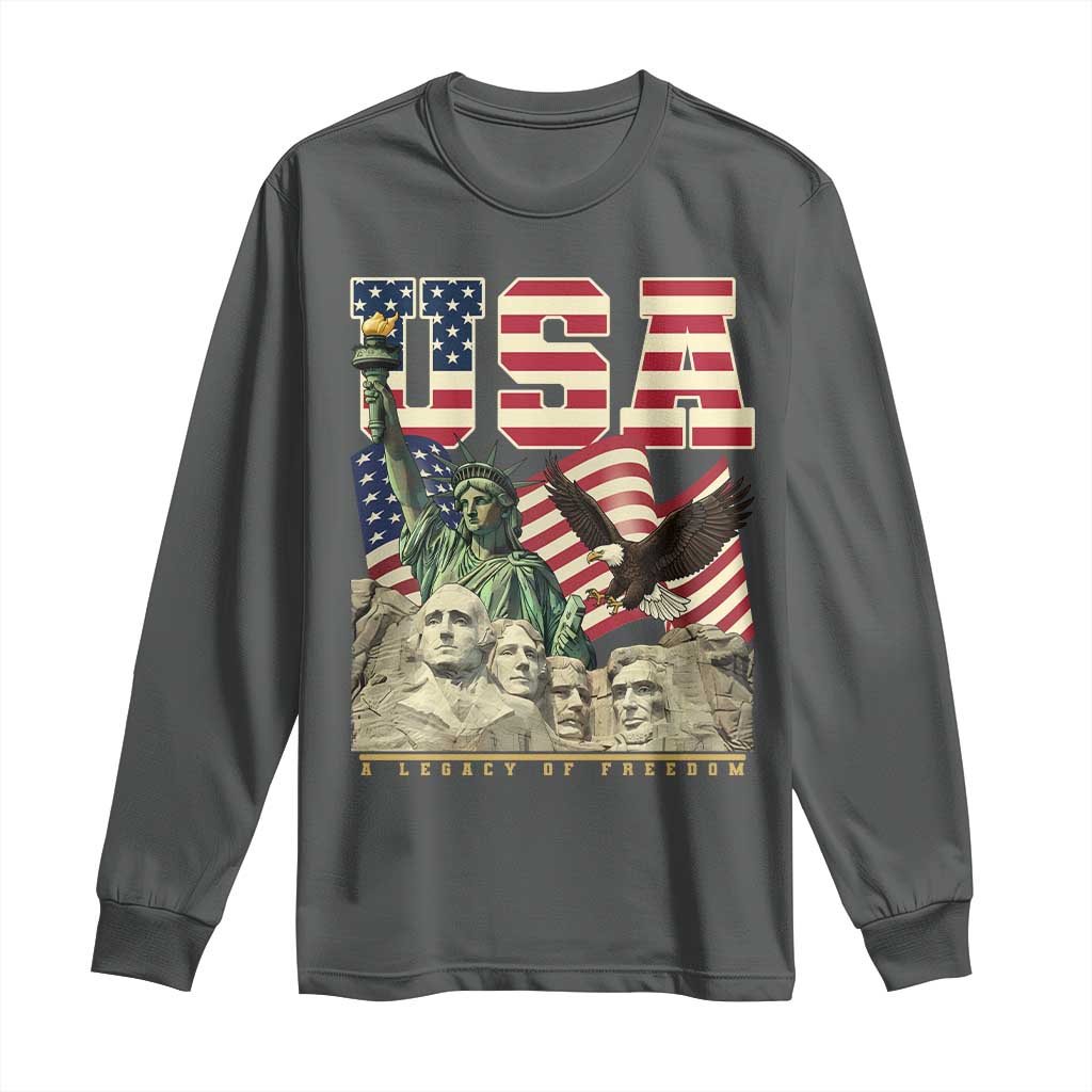 USA Legacy of Freedom Long Sleeve Shirt Patriotic Statue of Liberty Bald Eagle Mount Rushmore Graphic - Wonder Print Shop