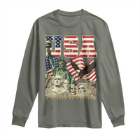 USA Legacy of Freedom Long Sleeve Shirt Patriotic Statue of Liberty Bald Eagle Mount Rushmore Graphic - Wonder Print Shop