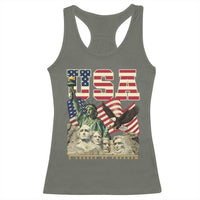 USA Legacy of Freedom Racerback Tank Top Patriotic Statue of Liberty Bald Eagle Mount Rushmore Graphic - Wonder Print Shop