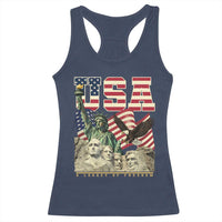 USA Legacy of Freedom Racerback Tank Top Patriotic Statue of Liberty Bald Eagle Mount Rushmore Graphic - Wonder Print Shop