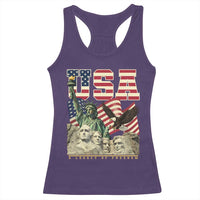 USA Legacy of Freedom Racerback Tank Top Patriotic Statue of Liberty Bald Eagle Mount Rushmore Graphic - Wonder Print Shop