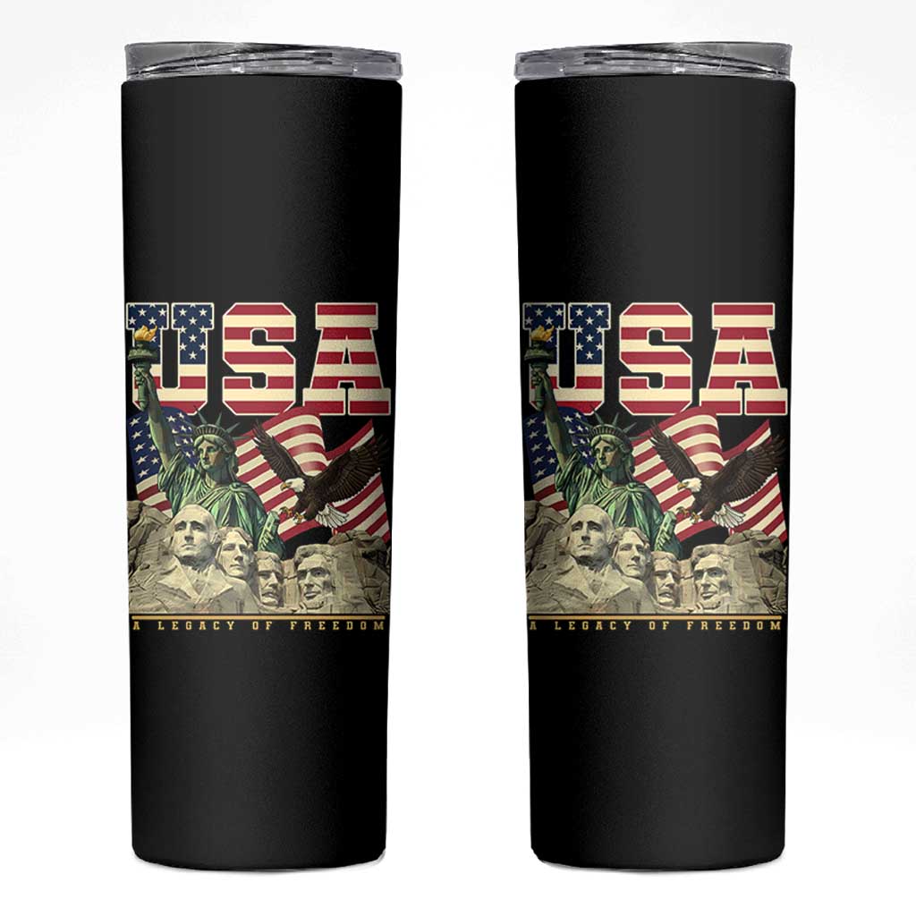USA Legacy of Freedom Skinny Tumbler Patriotic Statue of Liberty Bald Eagle Mount Rushmore Graphic - Wonder Print Shop