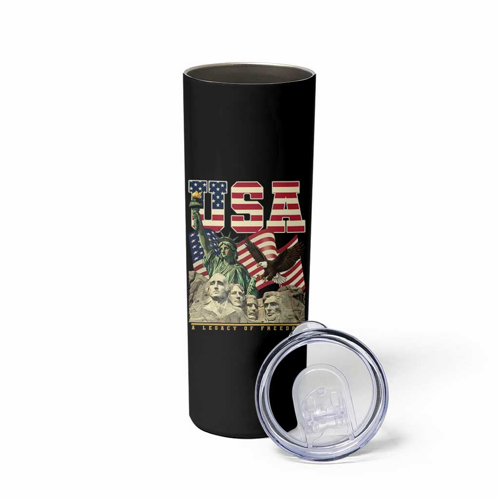 USA Legacy of Freedom Skinny Tumbler Patriotic Statue of Liberty Bald Eagle Mount Rushmore Graphic - Wonder Print Shop