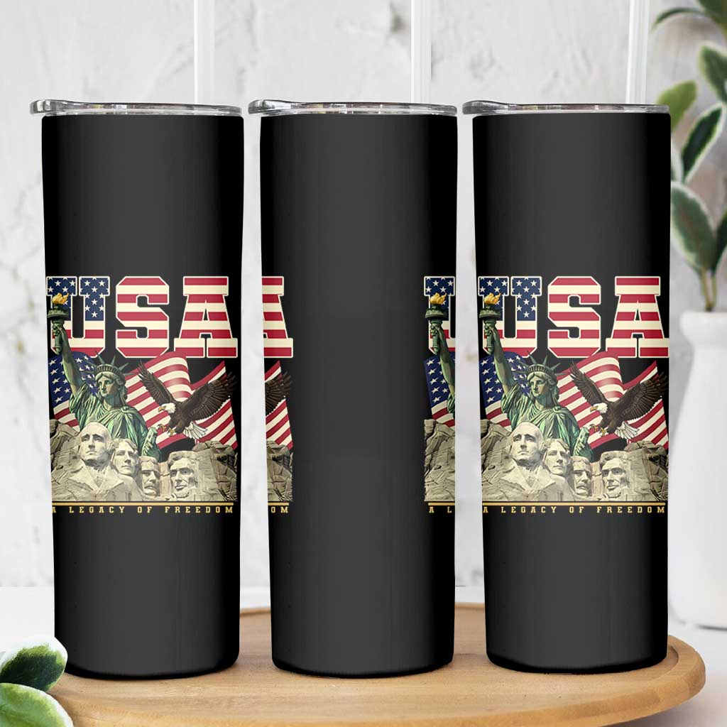 USA Legacy of Freedom Skinny Tumbler Patriotic Statue of Liberty Bald Eagle Mount Rushmore Graphic - Wonder Print Shop