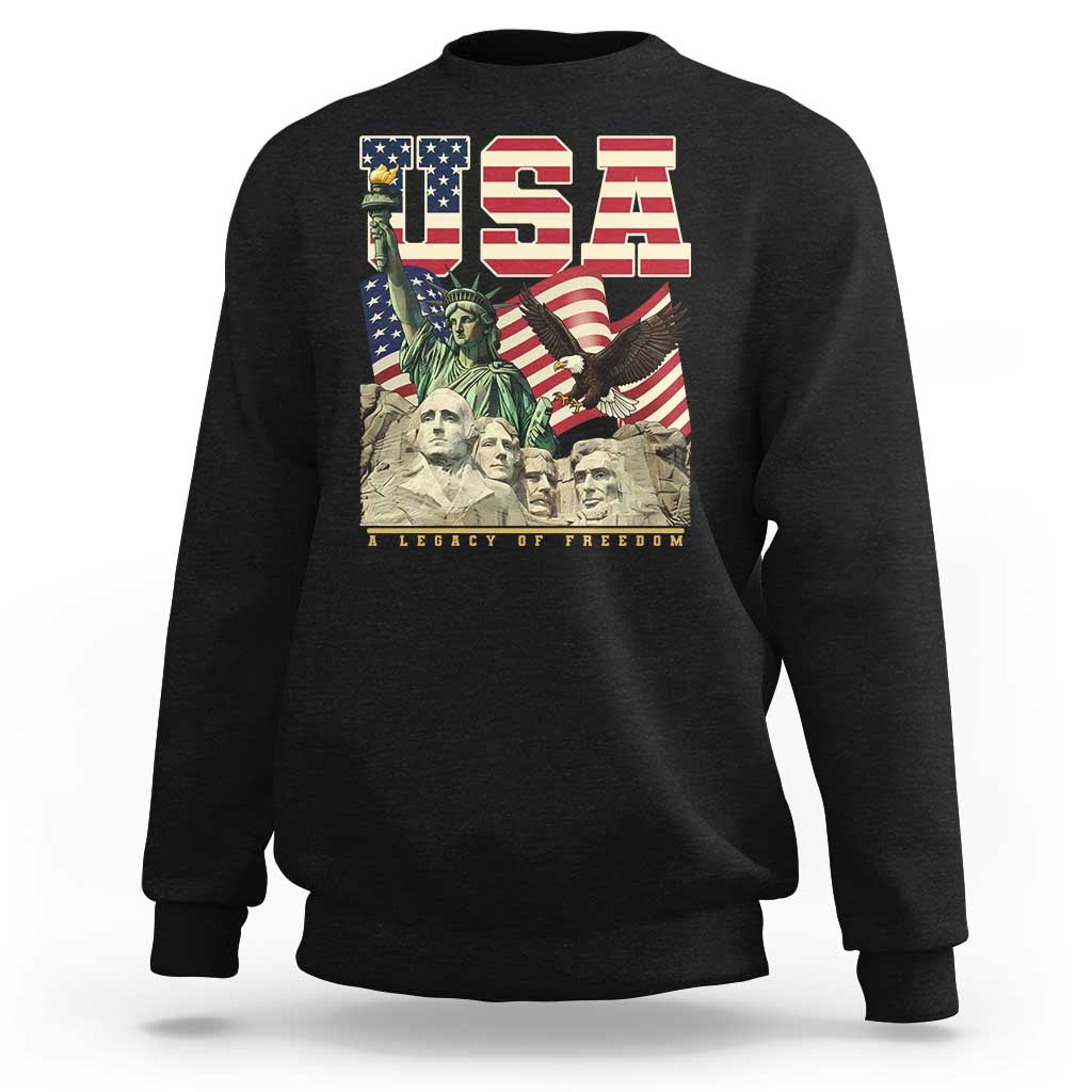 USA Legacy of Freedom Sweatshirt Patriotic Statue of Liberty Bald Eagle Mount Rushmore Graphic - Wonder Print Shop