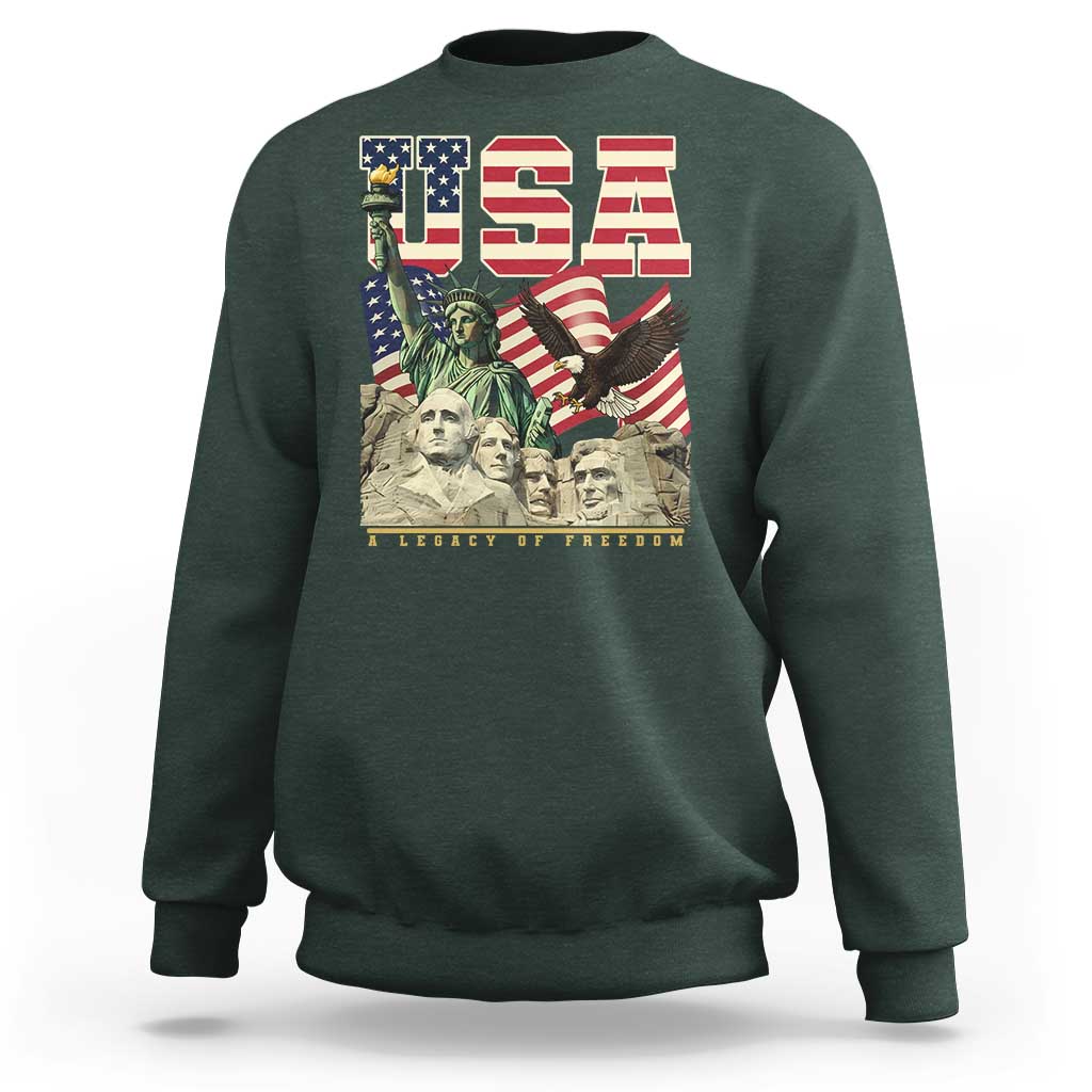 USA Legacy of Freedom Sweatshirt Patriotic Statue of Liberty Bald Eagle Mount Rushmore Graphic - Wonder Print Shop