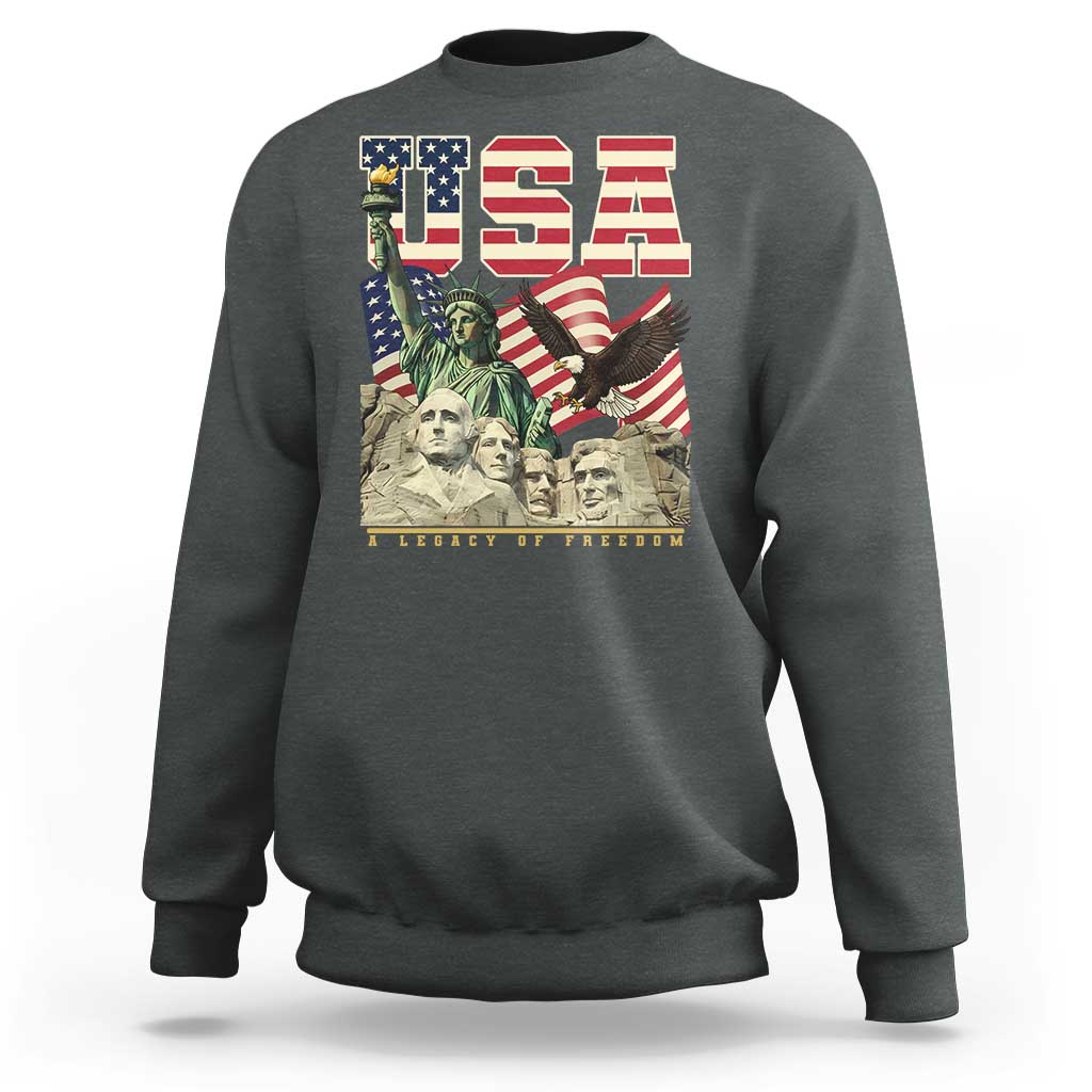 USA Legacy of Freedom Sweatshirt Patriotic Statue of Liberty Bald Eagle Mount Rushmore Graphic - Wonder Print Shop