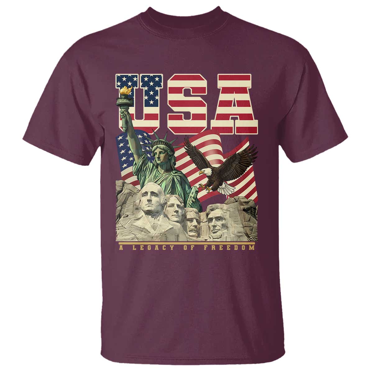 USA Legacy of Freedom T Shirt Patriotic Statue of Liberty Bald Eagle Mount Rushmore Graphic - Wonder Print Shop