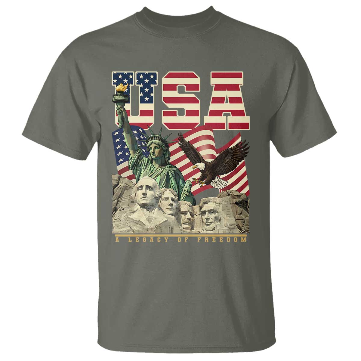 USA Legacy of Freedom T Shirt Patriotic Statue of Liberty Bald Eagle Mount Rushmore Graphic - Wonder Print Shop