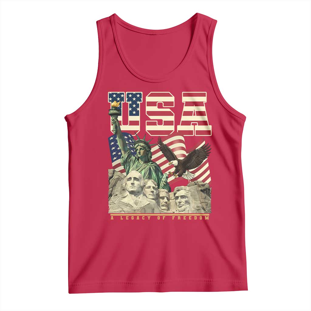 USA Legacy of Freedom Tank Top Patriotic Statue of Liberty Bald Eagle Mount Rushmore Graphic - Wonder Print Shop