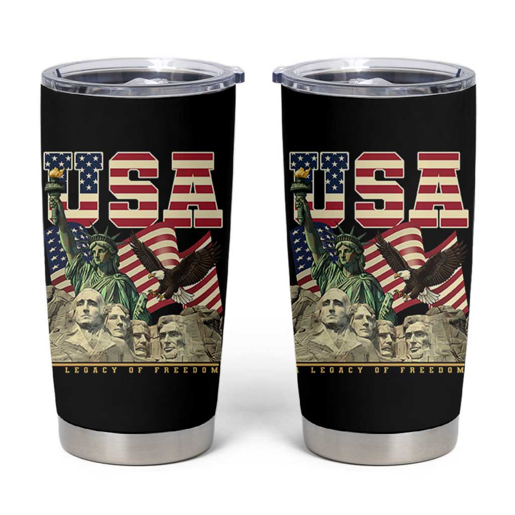 USA Legacy of Freedom Tumbler Cup Patriotic Statue of Liberty Bald Eagle Mount Rushmore Graphic - Wonder Print Shop