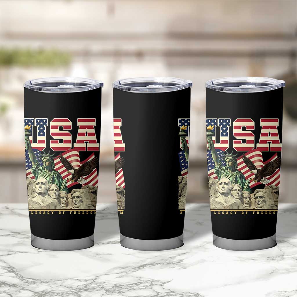 USA Legacy of Freedom Tumbler Cup Patriotic Statue of Liberty Bald Eagle Mount Rushmore Graphic - Wonder Print Shop
